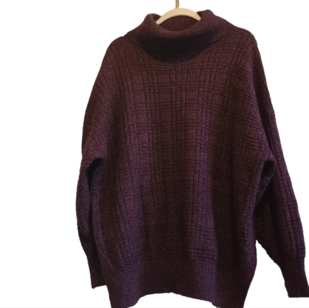 Lucky Brand Women’s Oversized‎ Mock Neck Sweater Wine Textured Knit Size Medium